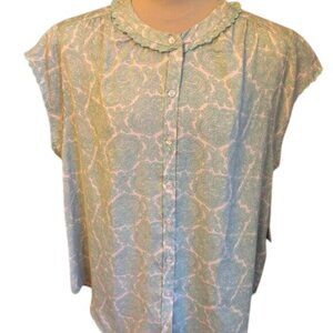Joie pink/green paisley flutter sleeve blouse size large NWTS